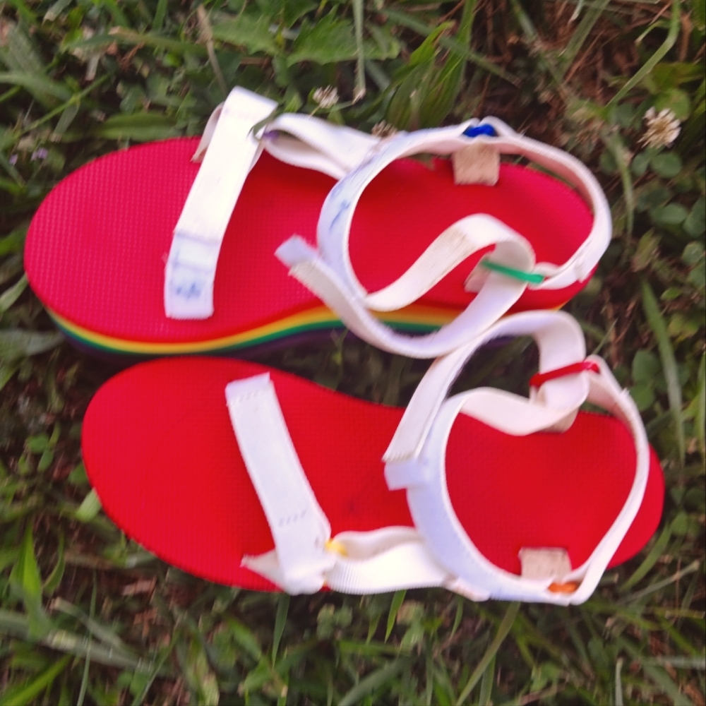 Cutie pie lgbtq rainbow teva sandals (women's 10)